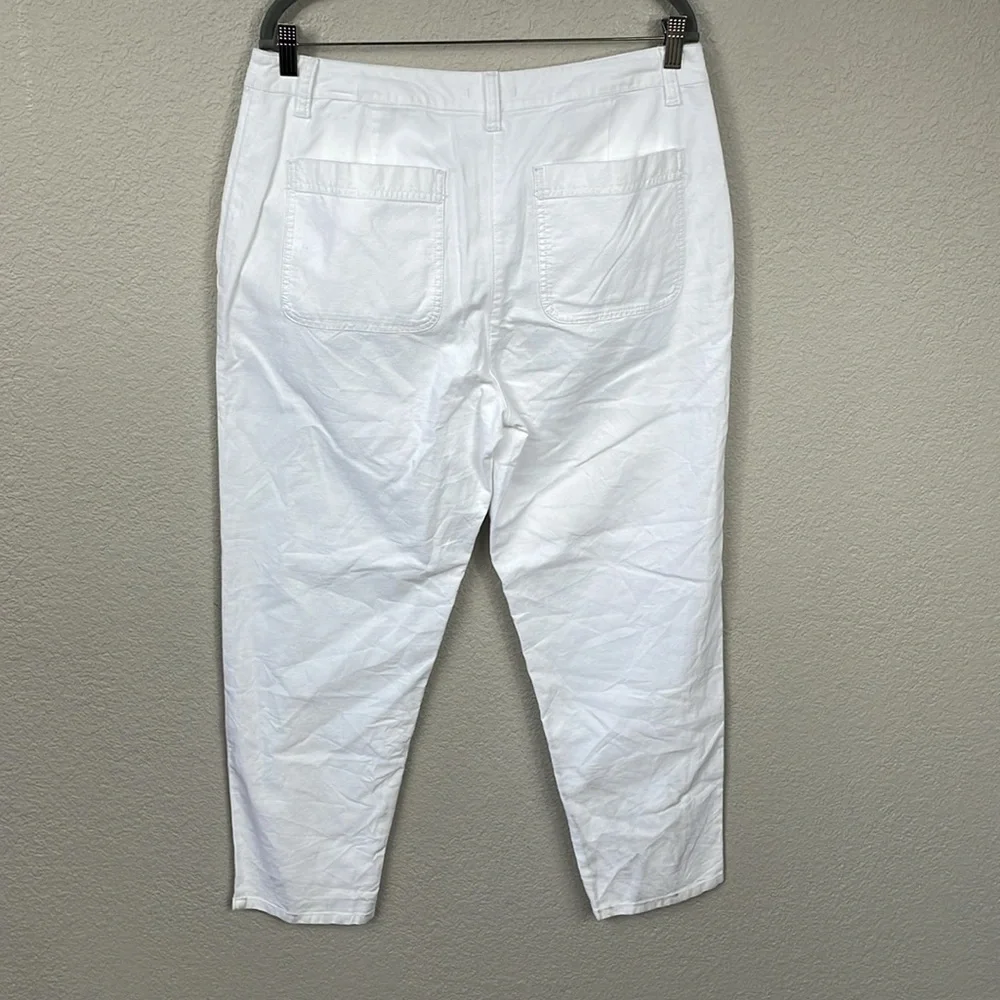 New Eileen Fisher Cotton Hemp Stretch Tapered Pant White Ankle Sz 12